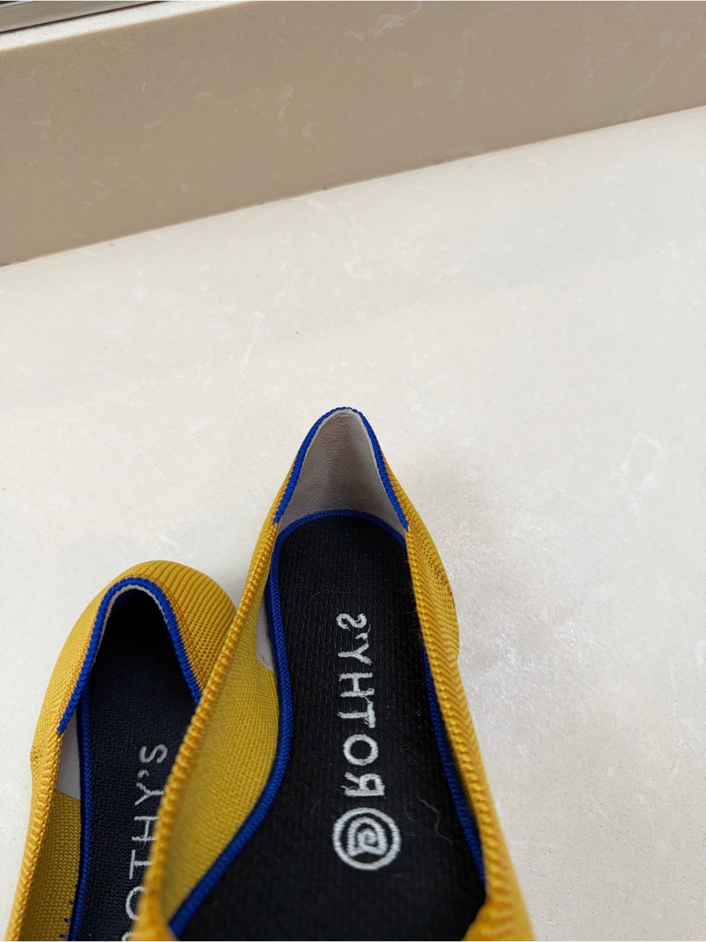 Rothy's Pointed Knit Flats in Mustard with Blue Trim - Picture 6 of 9